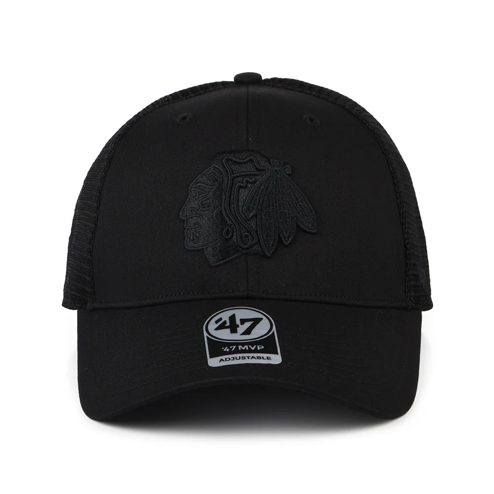 47 Brand Chicago Blackhawks Trucker Cap - NHL Branson MVP - Schwarz auf Schwarz - Image 2