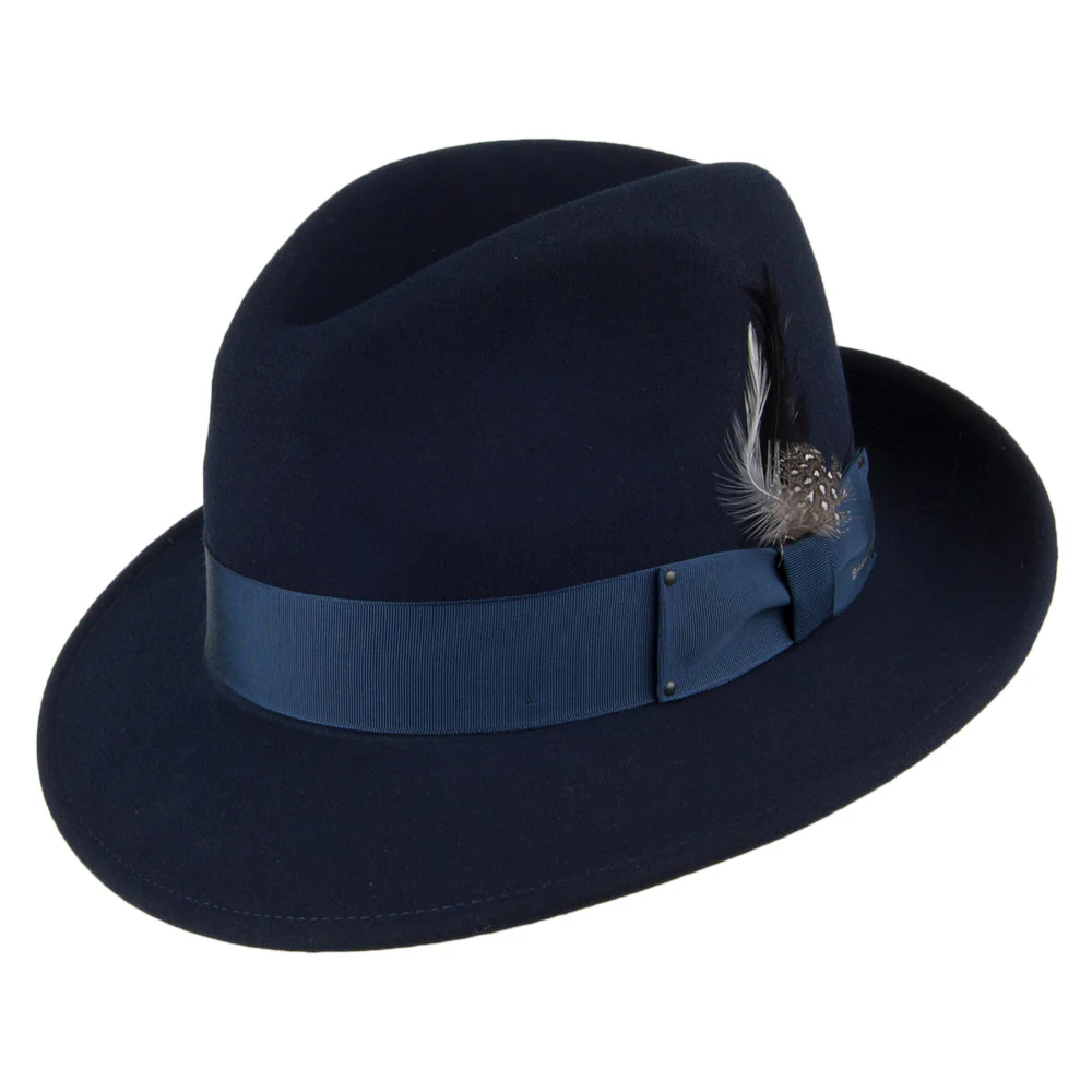 Bailey Blixen Knautschbarer Wasserabweisende Fedora Hut aus Wollfilz - Marineblau