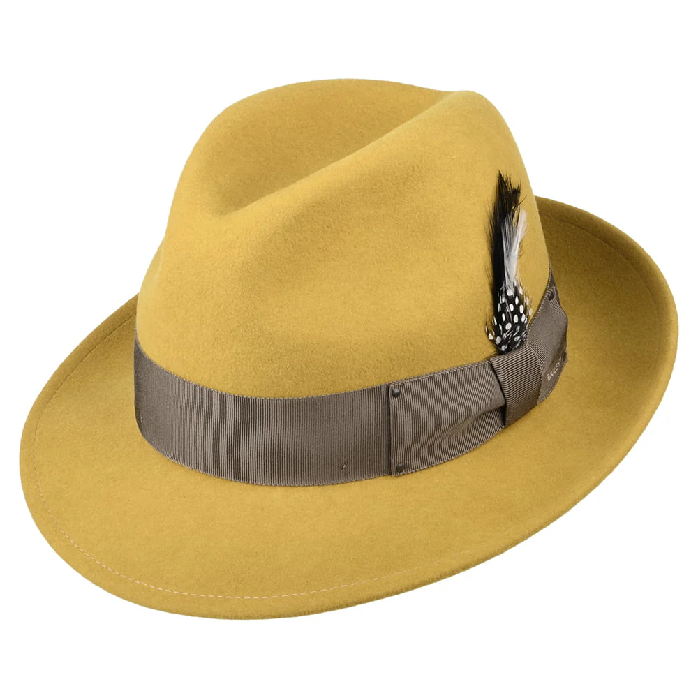 Bailey Blixen Knautschbarer Wasserabweisende Fedora Hut aus Wollfilz - Senfgelb