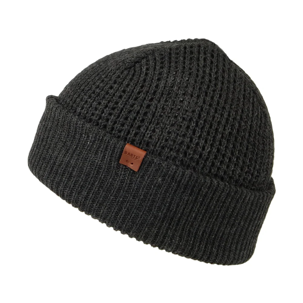 Barts Adas mit Umschlag Beanie Mütze mit Umschlag im Waffelstrickmuster - Anthrazit