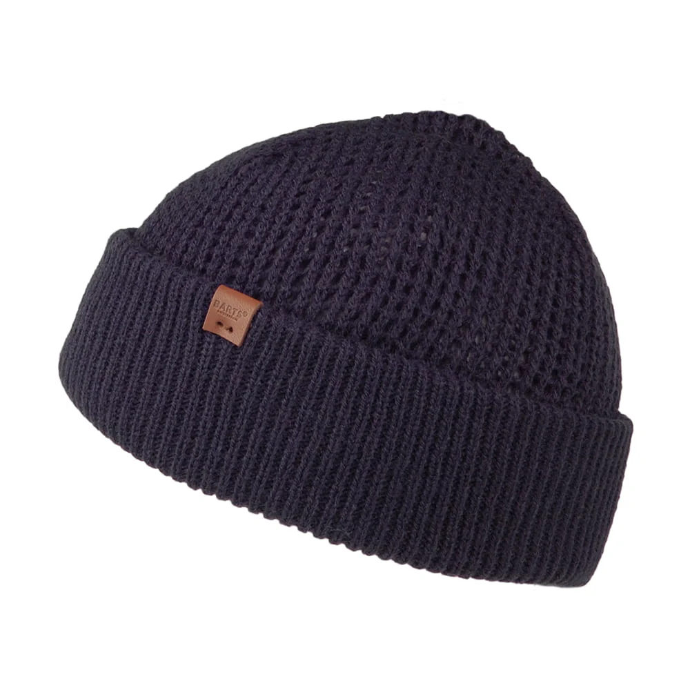 Barts Adas mit Umschlag Beanie Mütze mit Umschlag im Waffelstrickmuster - Marineblau