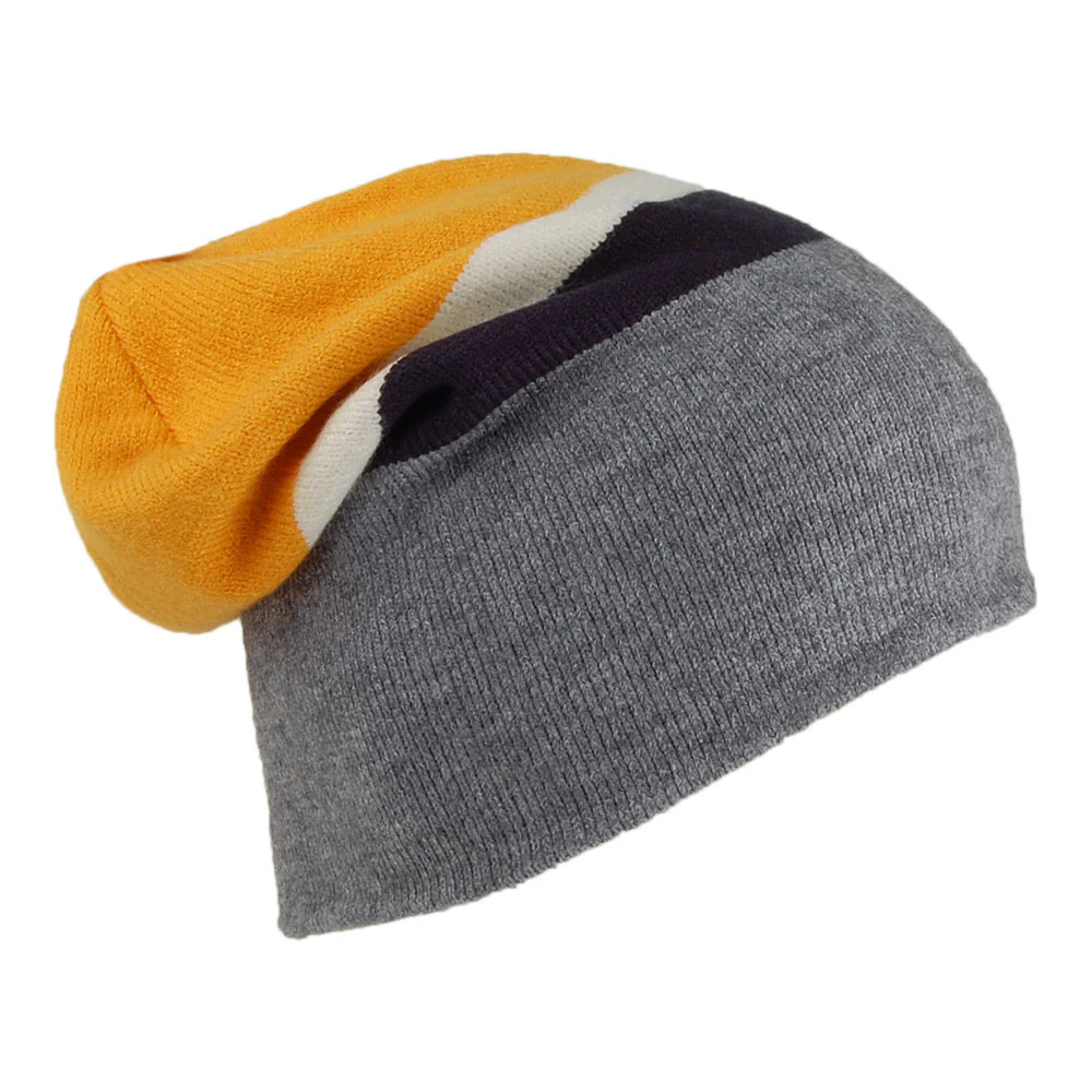 Barts Jispin Beanie Mütze Slouchy Stripe - Grau-Gelb - Image 4