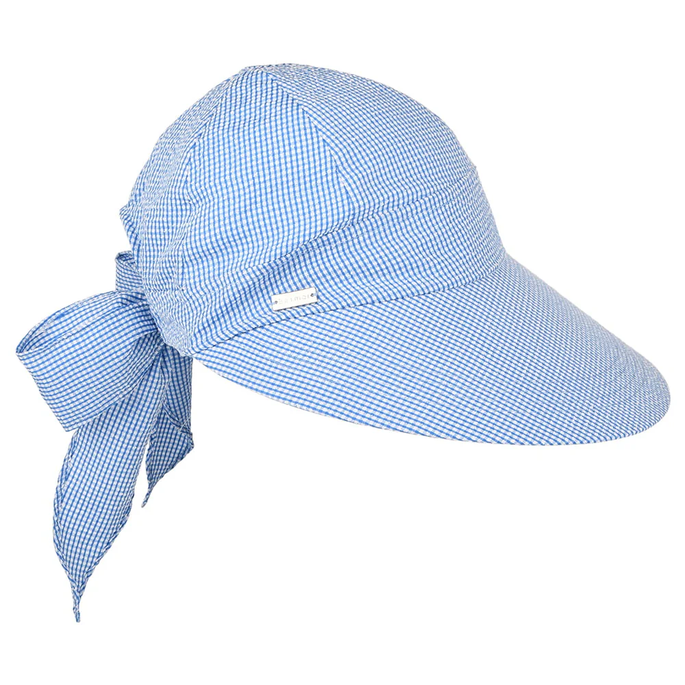 Betmar Seersucker Sommermütze mit großem Visier - Blau-Weiß