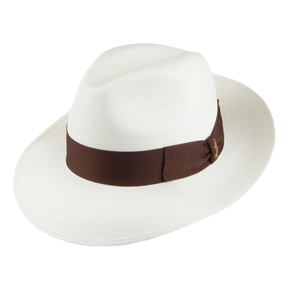 Borsalino Fine Panama Fedora Hut mit braunem Band - Perlweiß