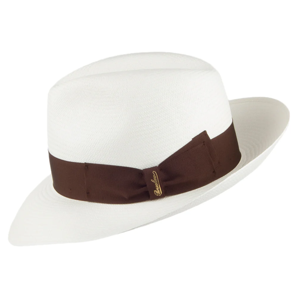 Borsalino Fine Panama Fedora Hut mit braunem Band - Perlweiß - Image 2