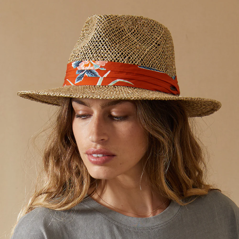 Brixton Aloha Fedora Hut aus Seegras Stroh - Natur-Orange - Image 8