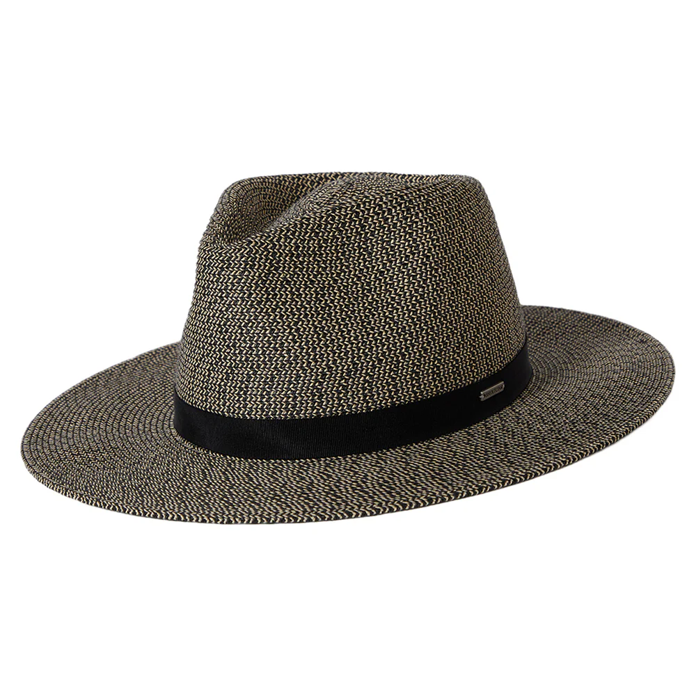 Brixton Carolina Knautschbarer Fedora Hut aus Toyo Stroh - Schwarz-Natur