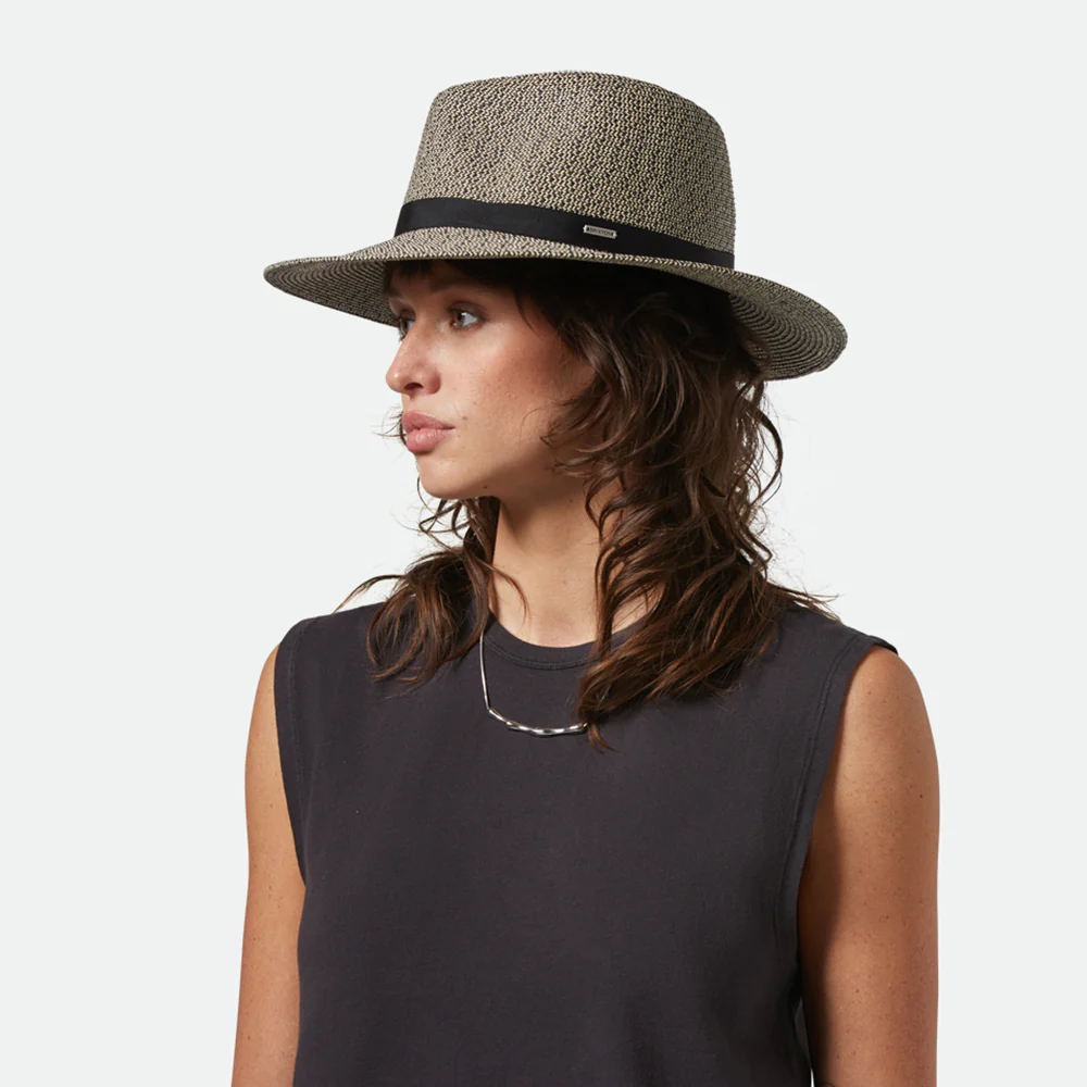 Brixton Carolina Knautschbarer Fedora Hut aus Toyo Stroh - Schwarz-Natur - Image 4