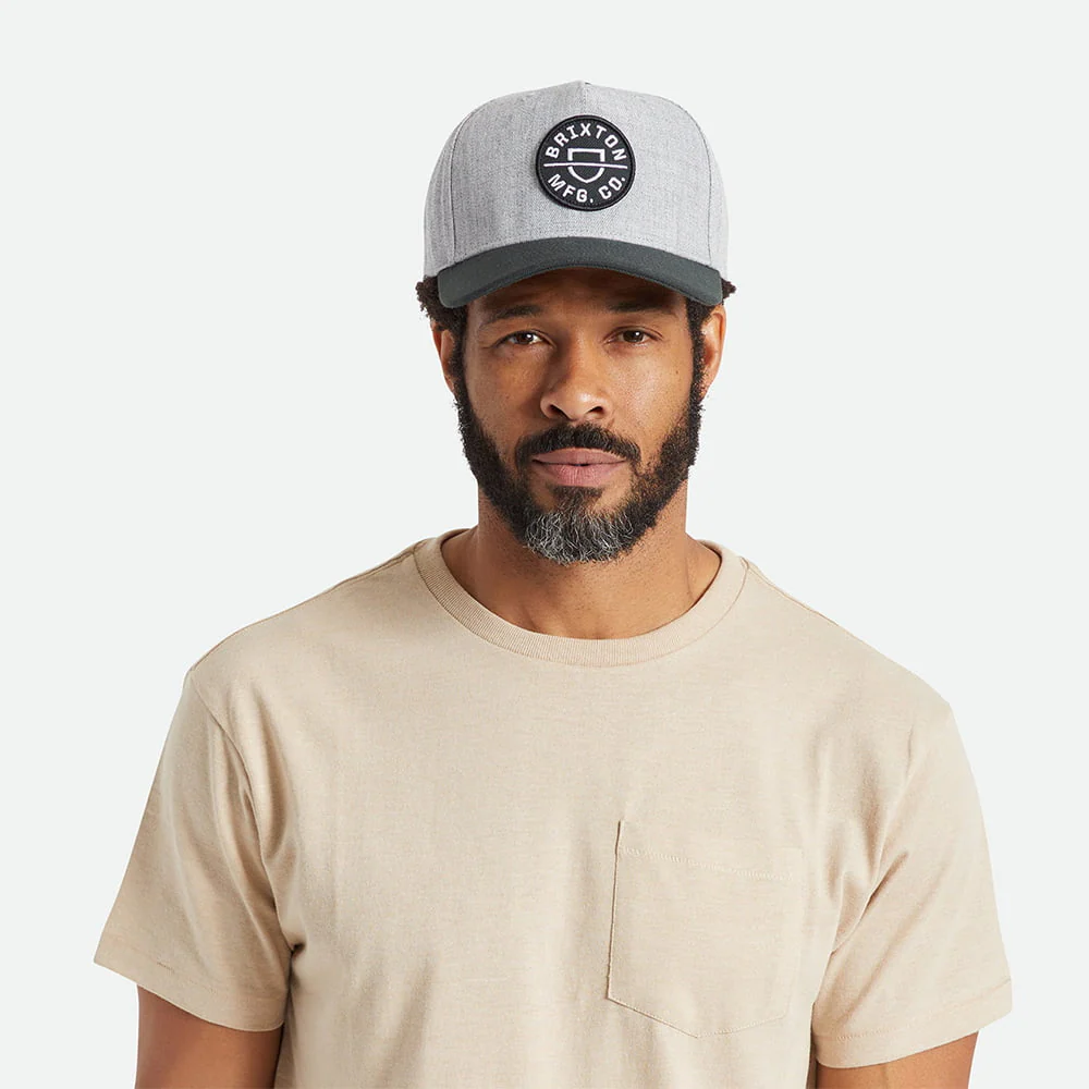 Brixton Crest C NetPlus MP Snapback Cap - Grau Melliert-Schwarz - Image 4