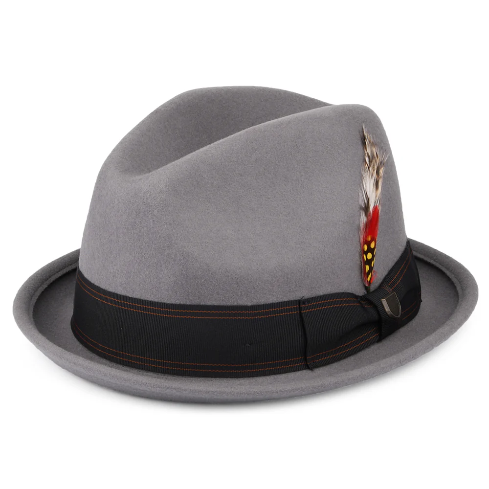 Brixton Gain Trilby Hut aus Wollfilz mit schwarzem Hutband - Grau