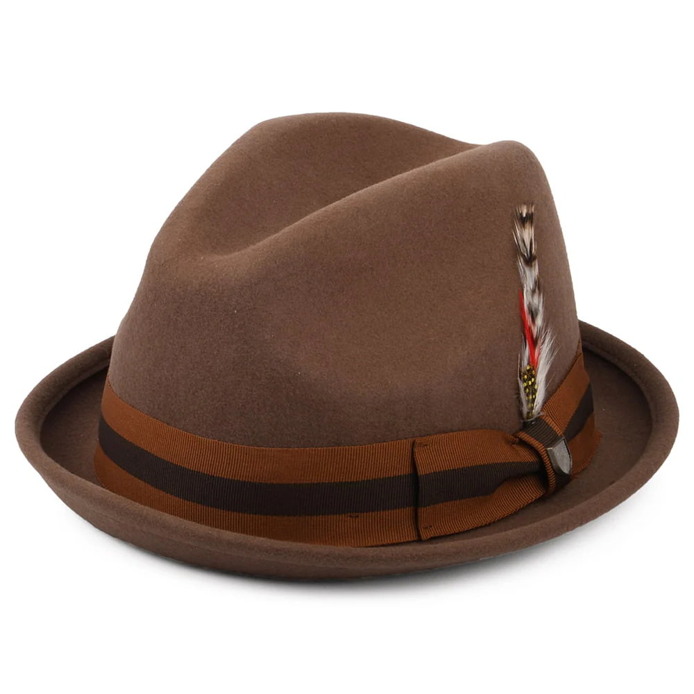 Brixton Gain Trilby Hut aus Wollfilz mit gestreiftem Band - Kamel