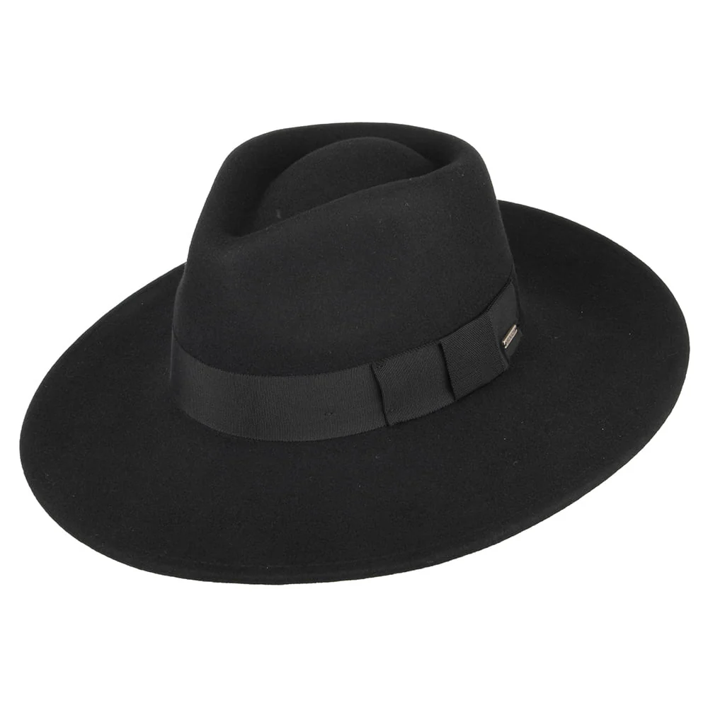 Brixton Damen Joanna Fedora Hut mit erweiterter Krempe aus Wollfilz - Schwarz
