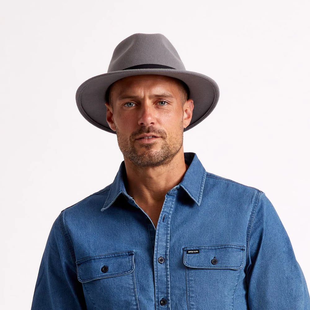 Brixton Messer Packbarer Fedora Hut aus Wollfilz - Grau - Image 2