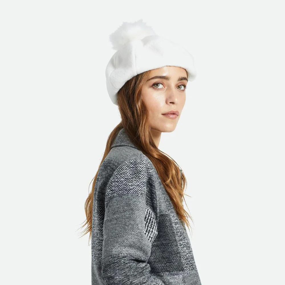 Brixton Natalie Oversized Kunstfell Bommel Baskenmütze - Cremeweiß - Image 2
