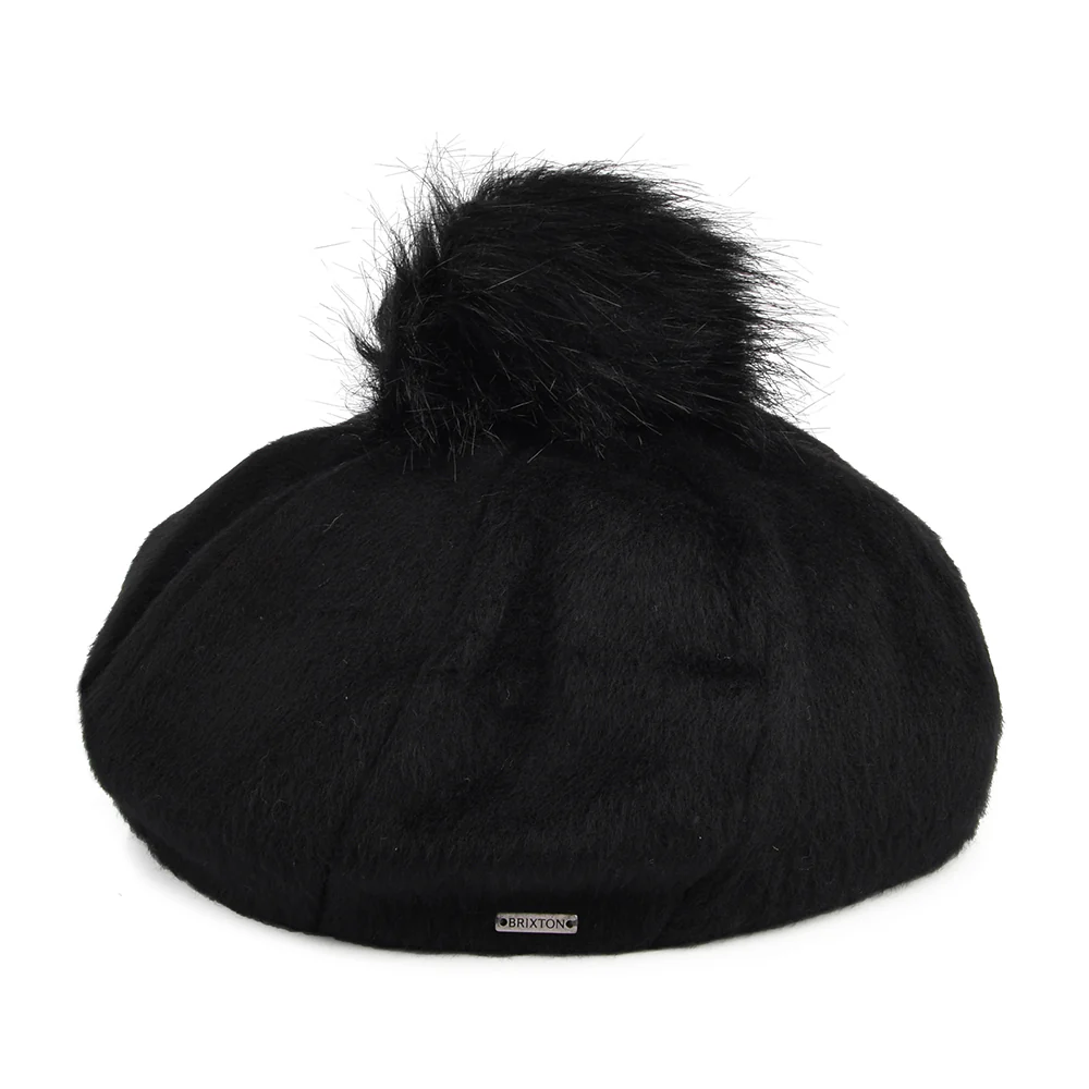 Brixton Natalie Oversized Kunstfell Bommel Baskenmütze - Schwarz - Image 2