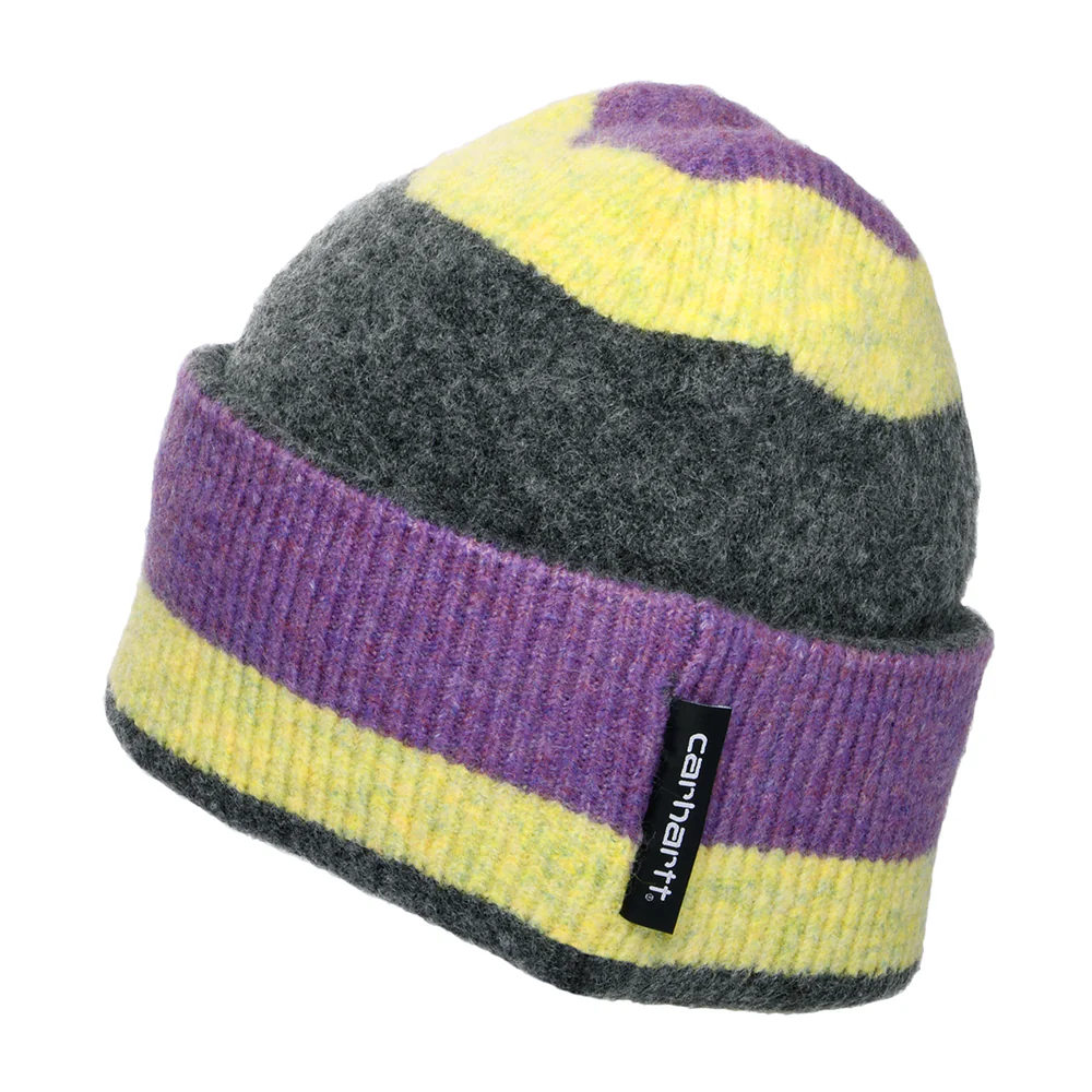 Carhartt WIP Sundling Beanie Mütze gestreift - Lila-Gelb-Anthrazit