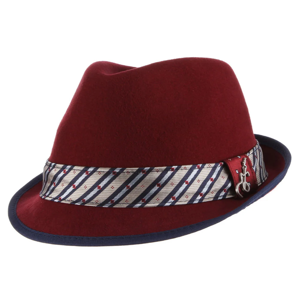 Carlos Santana Notes Knautschbarer Trilby Hut aus Wollfilz - Burgunderrot