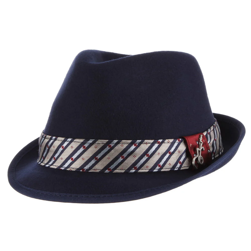 Carlos Santana Notes Knautschbarer Trilby Hut aus Wollfilz - Königsblau