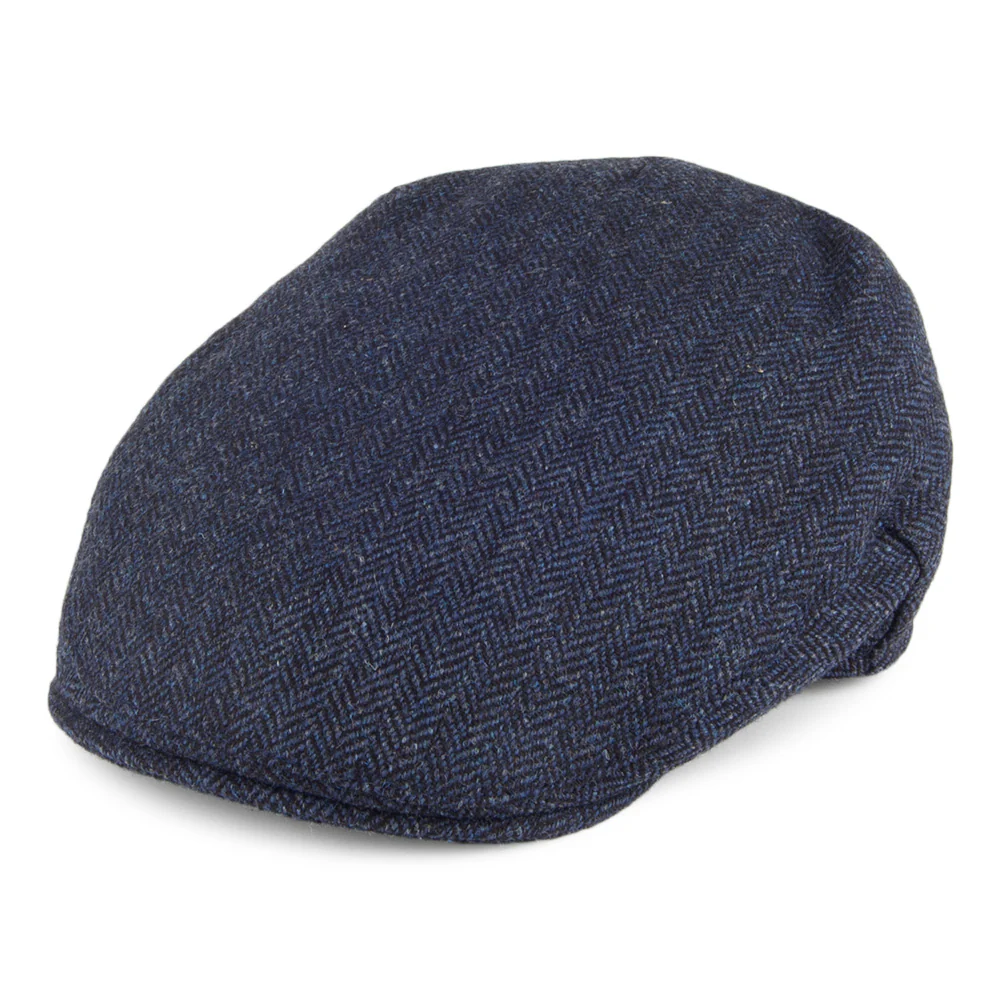 Christys Balmoral Country Tweed Schiebermütze mit Fischgrätmuster - Marineblau