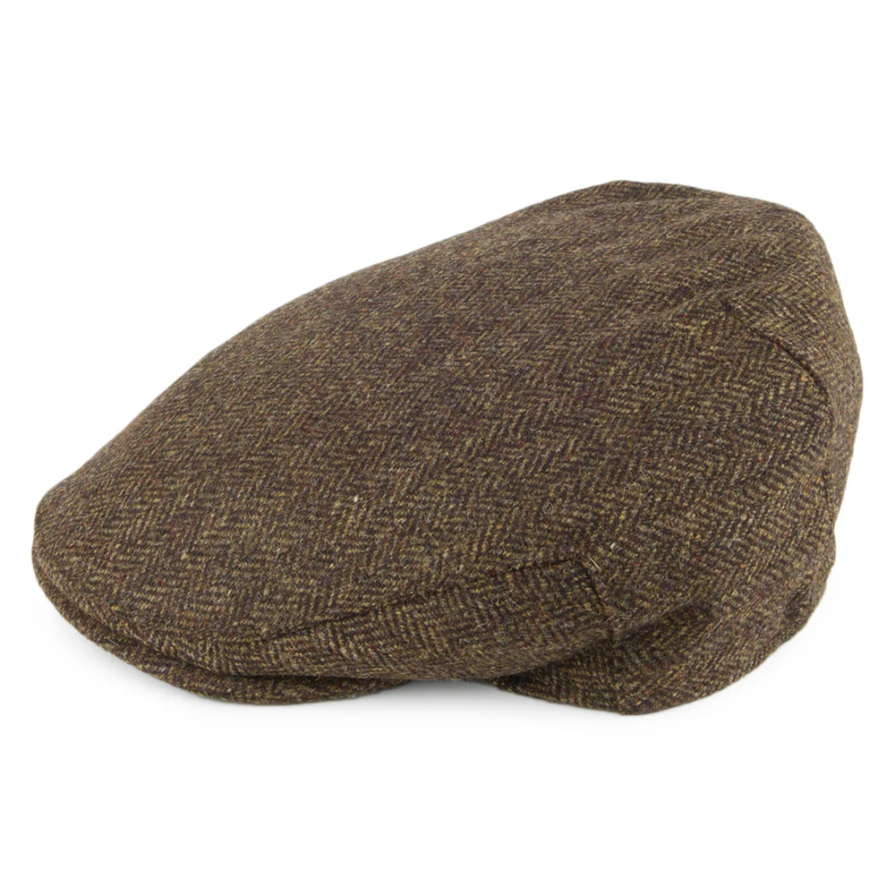 Christys Balmoral Country Tweed Schiebermütze mit Fischgrätmuster - Olivgrün - Image 3