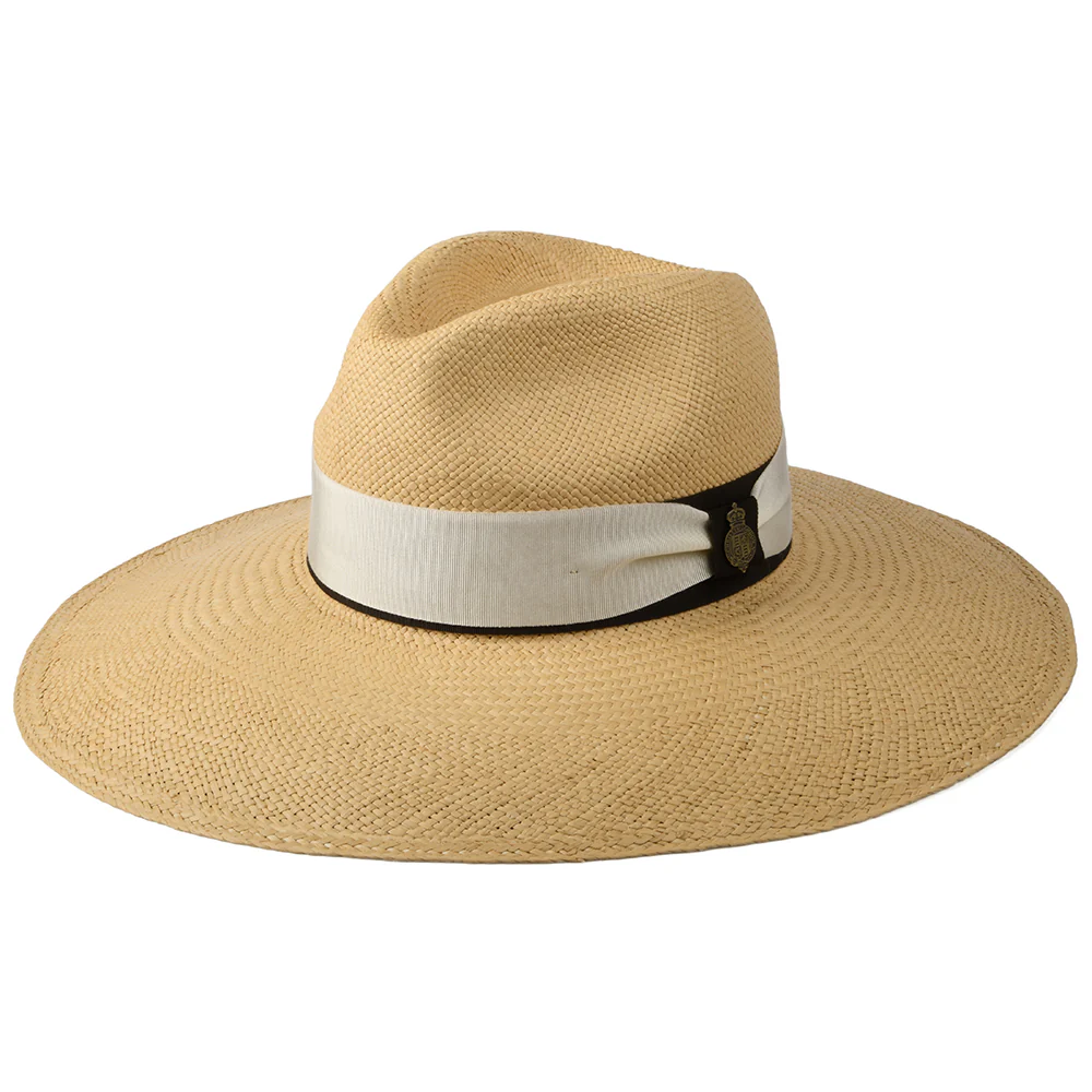 Christys Classic Jessica mit erweiterter Krempe Panama Hut mit creme-braunem Hutband - Natur