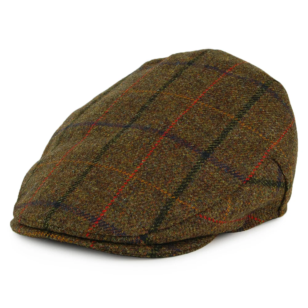 Christys Country Tweed Balmoral Schiebermütze - Olivgrün-Braun