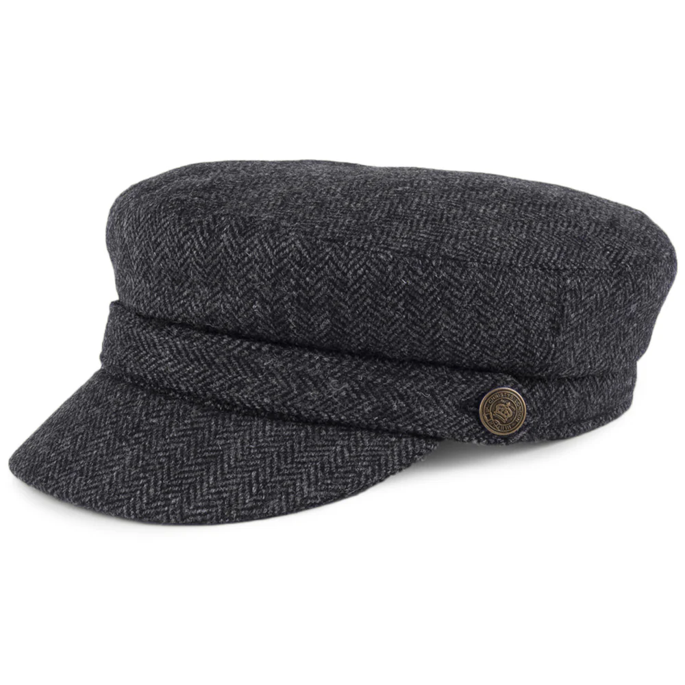 Christys Country Tweed Schiffermütze in Fischgrätmuster - Anthrazit