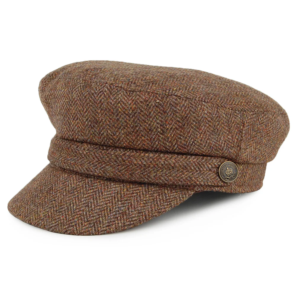 Christys Fischgrätenmuster Tweed Schiffermütze - Kamel