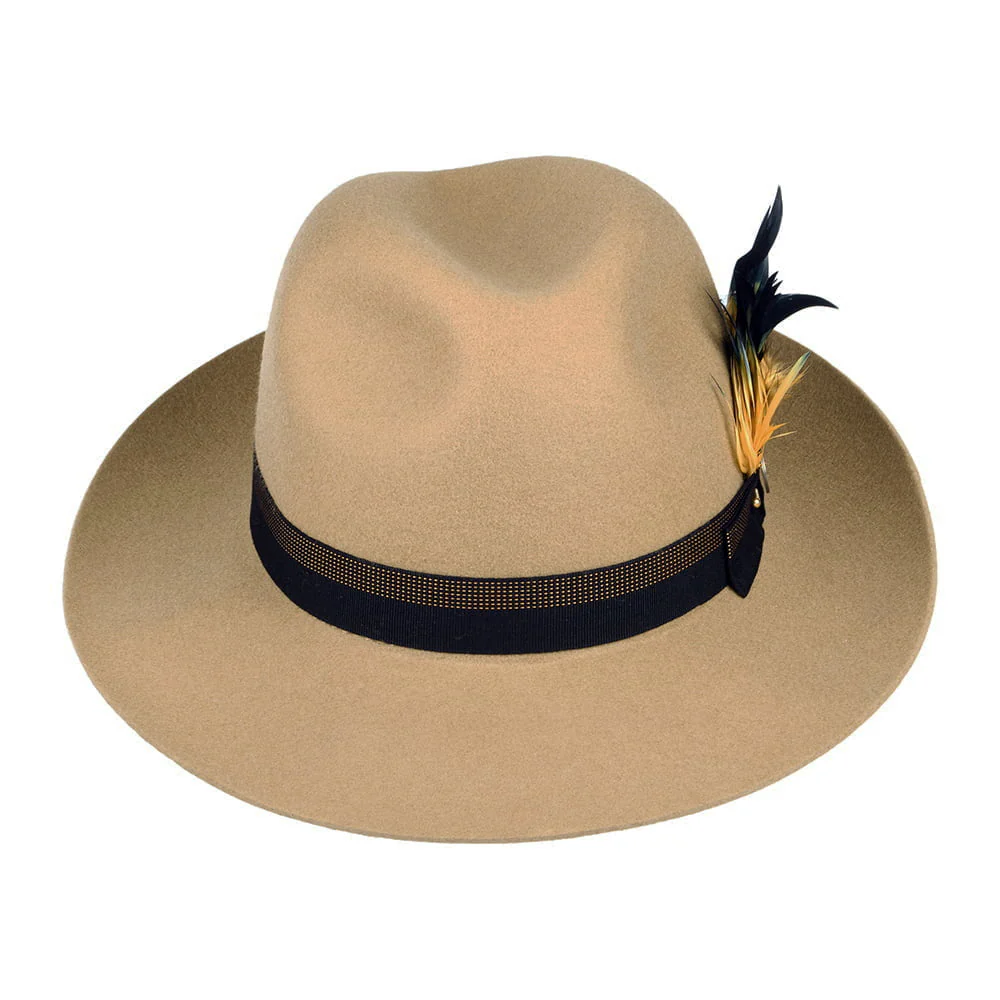 Christys Grosvenor Fedora Hut aus Wollfilz Mit Federn - Kamel - Image 3