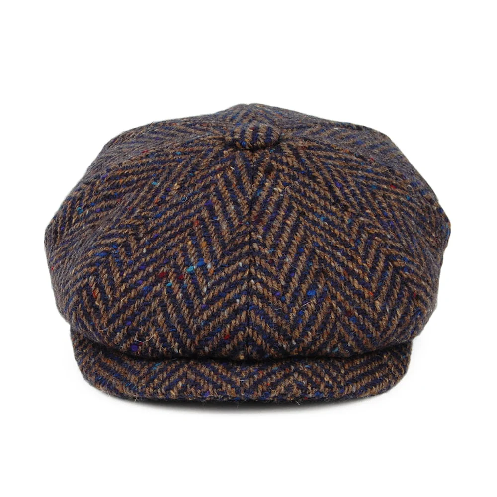 City Sport Deep Fit Donegal Tweed Ballonmütze mit Fischgrätmuster - Blau-Grau - Image 2