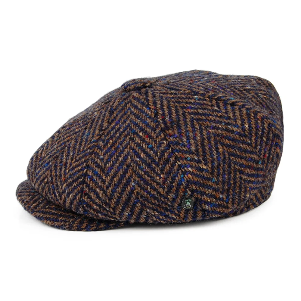 City Sport Deep Fit Donegal Tweed Ballonmütze mit Fischgrätmuster - Blau-Grau - Image 3