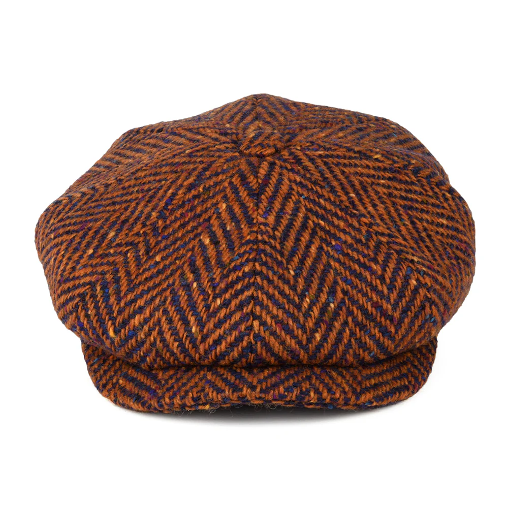 City Sport Deep Fit Donegal Tweed Ballonmütze mit Fischgrätmuster - Rostrot-Blau - Image 2
