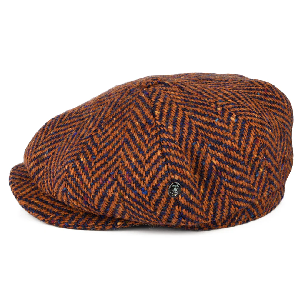 City Sport Deep Fit Donegal Tweed Ballonmütze mit Fischgrätmuster - Rostrot-Blau - Image 3