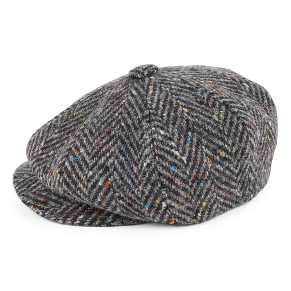 City Sport Donegal Tweed Ballonmütze mit Fischgrätmuster - Anthrazit - Image 3
