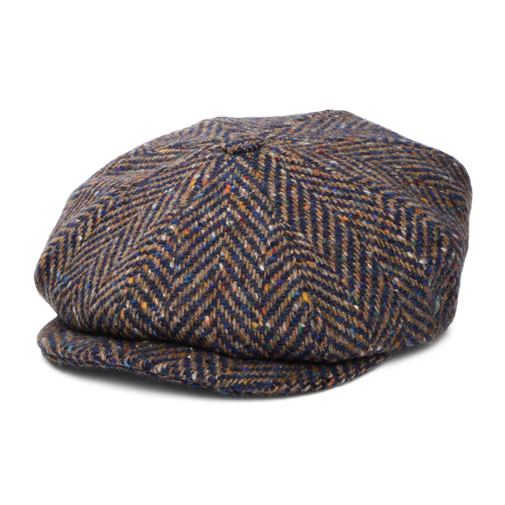 City Sport Donegal Tweed Ballonmütze mit Fischgrätmuster - Blau-Taupe
