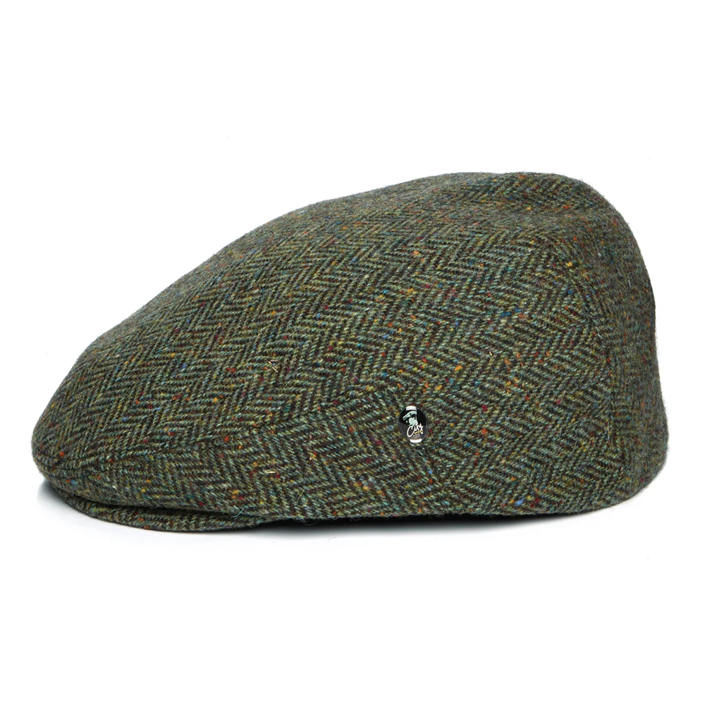 City Sport Donegal Tweed Schiebermütze mit Fischgrätmuster - Waldgrün - Image 3