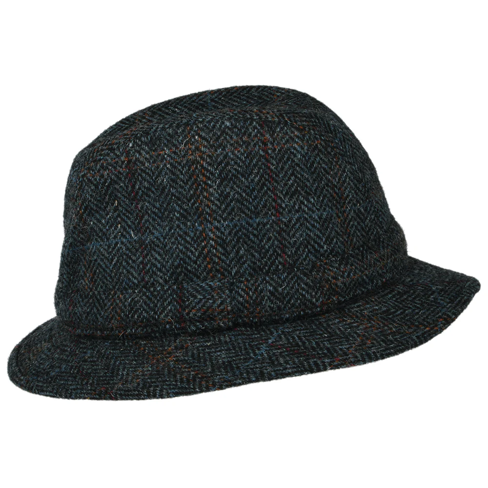 City Sport Packbarer HARRIS TWEED Trilby Hut mit Fischgrätmuster - Marineblau - Image 2