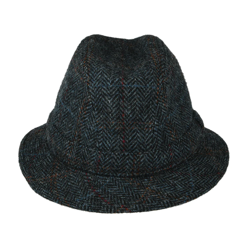City Sport Packbarer HARRIS TWEED Trilby Hut mit Fischgrätmuster - Marineblau - Image 3