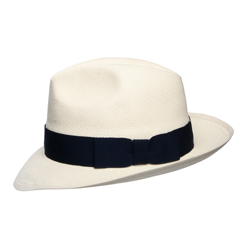 Denton Kensington Panama Fedora Hut und Marineblauem Hutband - Perlweiß - Image 3