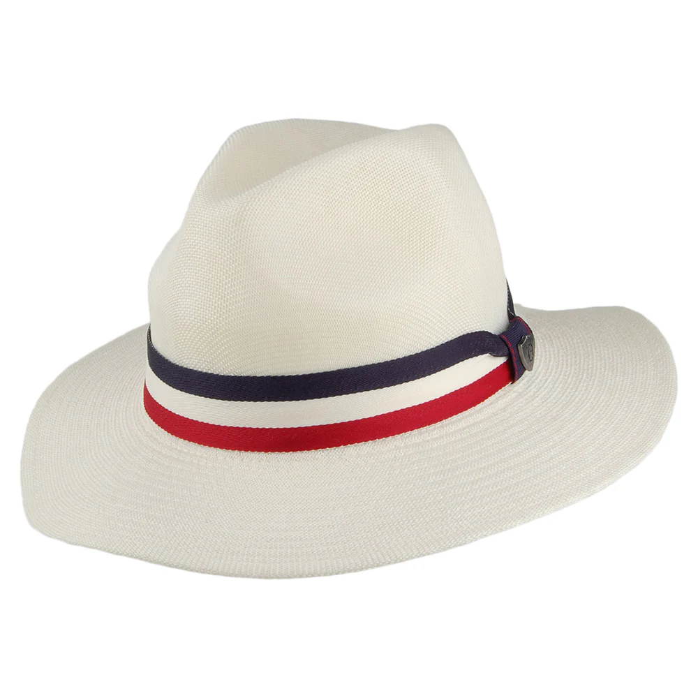 Dorfman Pacific Safari Fedora Hut mit gestreiftem Band - Elfenbein