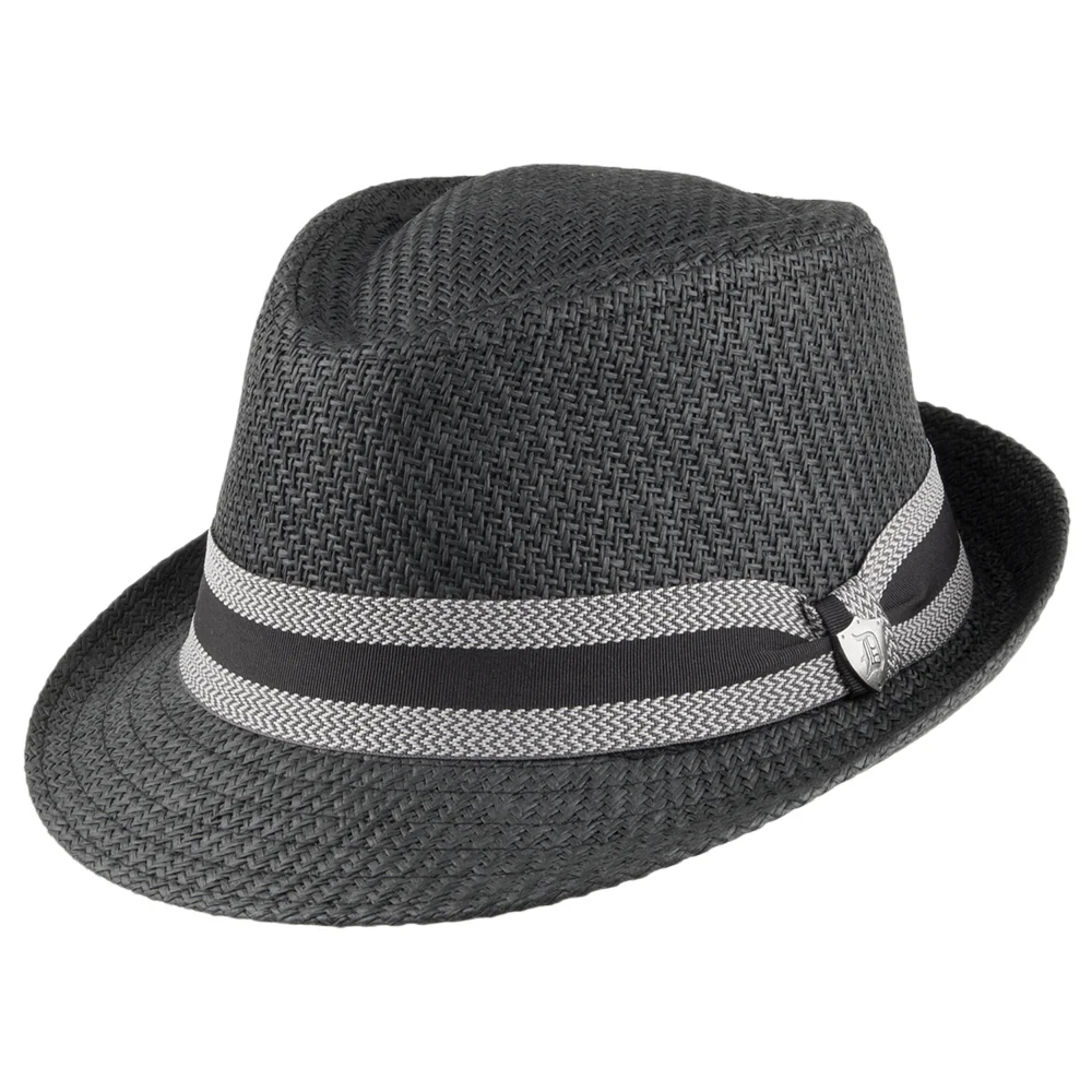 Dorfman Pacific Trilby Hut aus Mattem Toyostroh mit gestreiftem Band - Schwarz