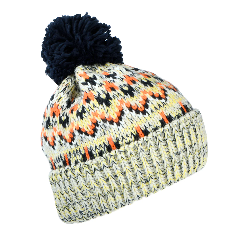 Failsworth Arctic Bommelmütze Fair Isle - Hellgrau-Marineblau-Orange - Image 2