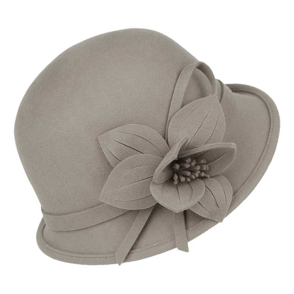 Failsworth Blumen Glockenhut aus Wollfilz - Latte