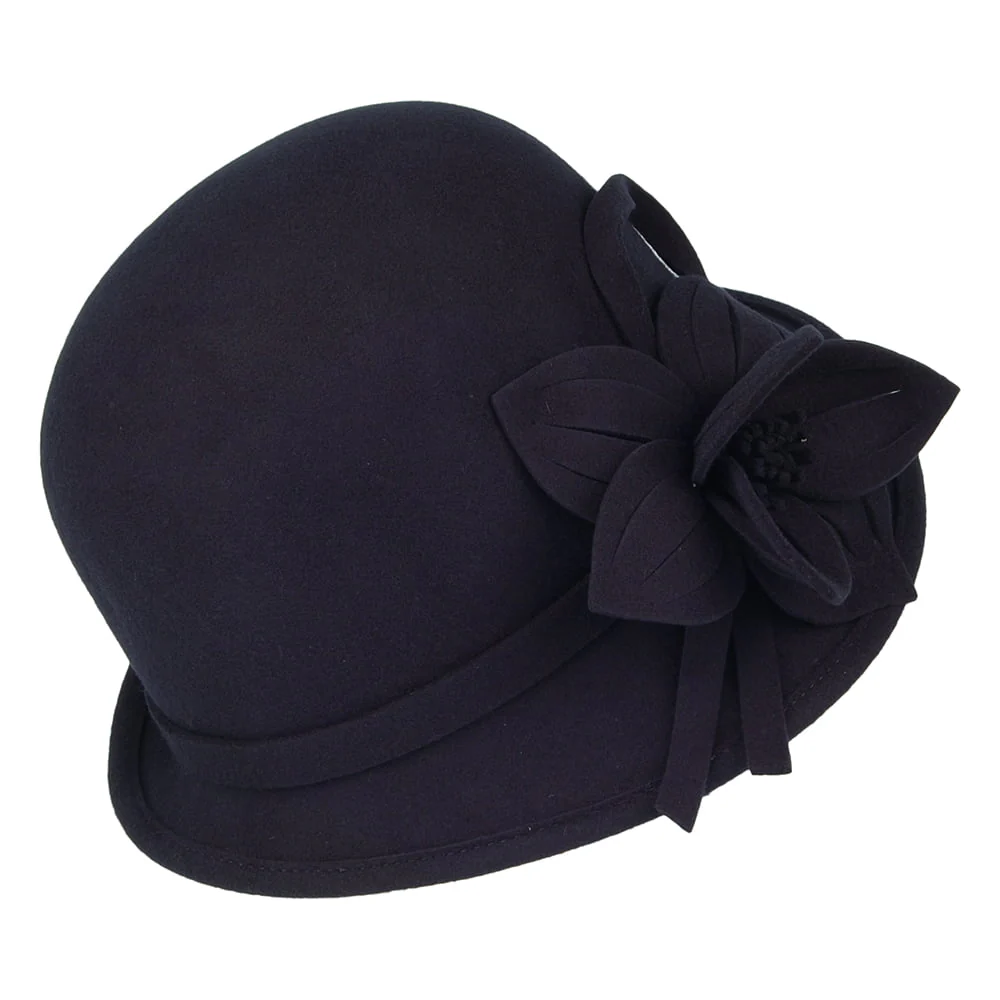 Failsworth Blumen Glockenhut aus Wollfilz - Marineblau