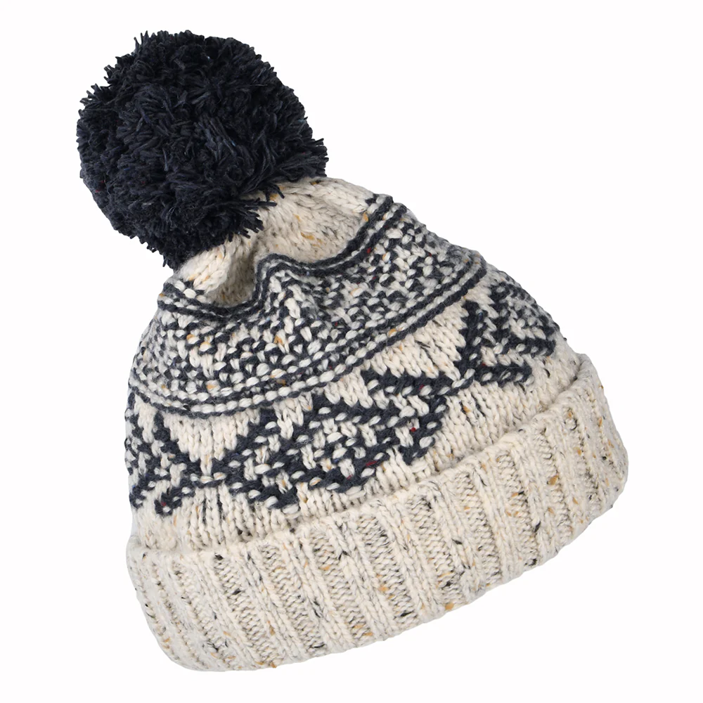 Failsworth Bommelmütze Fair Isle - Hellbeige-Marineblau - Image 2
