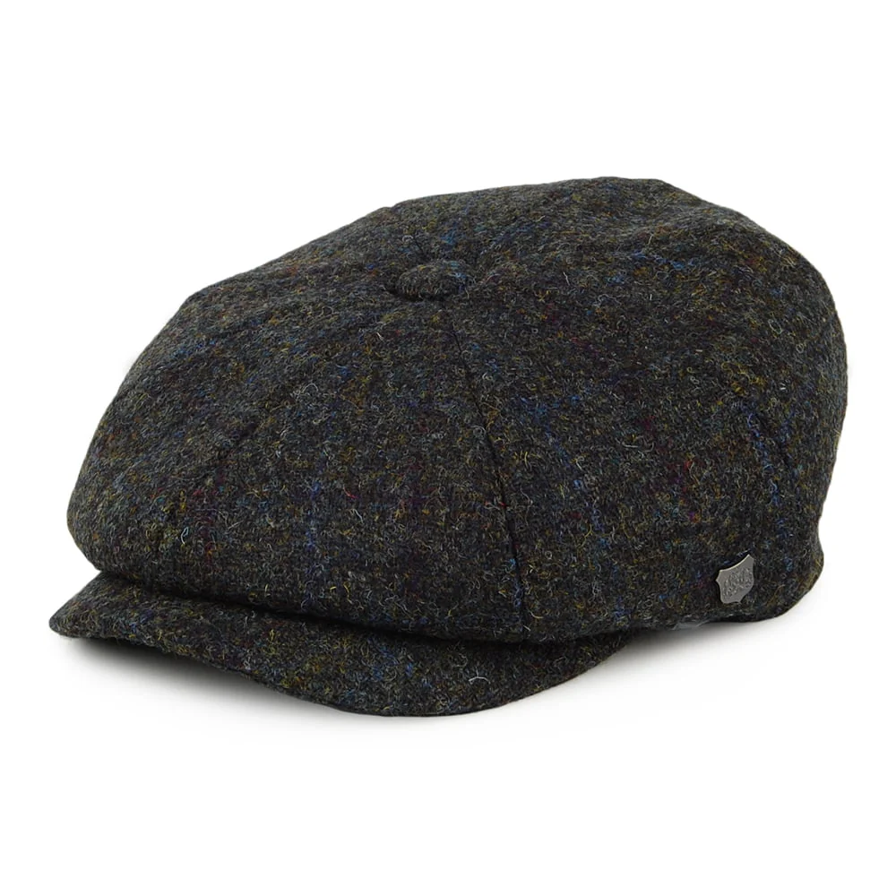 Failsworth Carloway HARRIS TWEED Ballonmütze mit Fischgrätmuster - Moosgrün-Blau