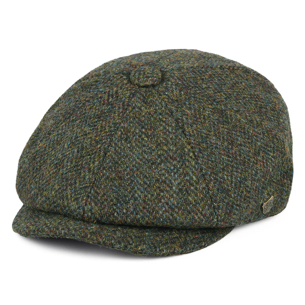 Failsworth Carloway HARRIS TWEED Ballonmütze mit Fischgrätmuster - Waldgrün
