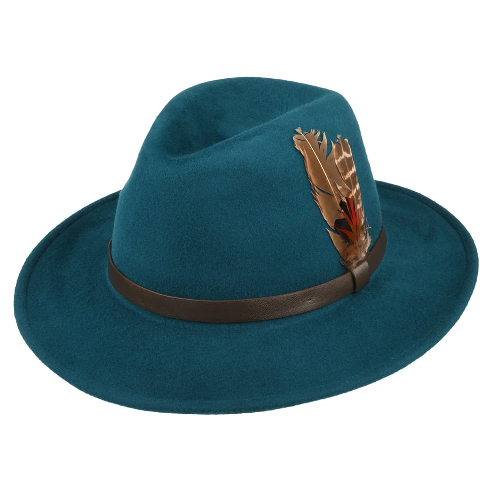 Failsworth Cheltenham Wasserabweisender Fedora Hut aus Wollfilz - Petrol