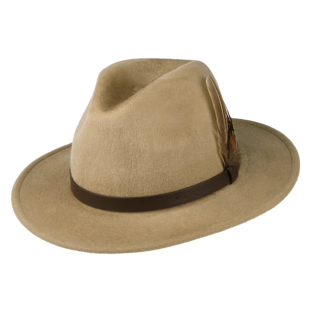 Failsworth Cheltenham Wasserabweisender Fedora Hut aus Wollfilz - Kamel
