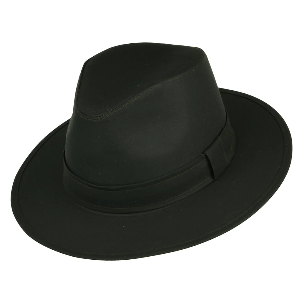Failsworth Drifter Fedora Hut aus gewachster Baumwolle - Olivgrün